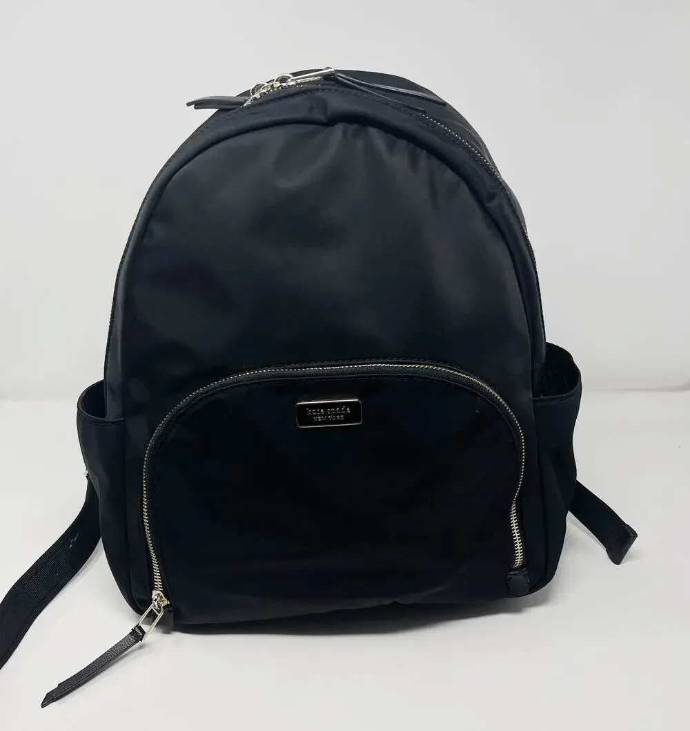 Kate Spade Black Dawn Backpack Nylon Zip Closure Front Pocket Waterbottle Slip